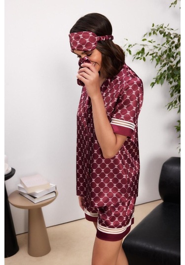 Pierre Cardin Bordo Saten Biyeli Kadın Pijama Şort Takımı 1325 Bordo