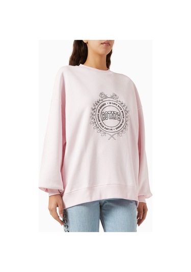 Rotate Birger Christensen Heavy Organik Kot Pembe, Oversize Baskılı Kadın Sweatshirt Açık Pembe