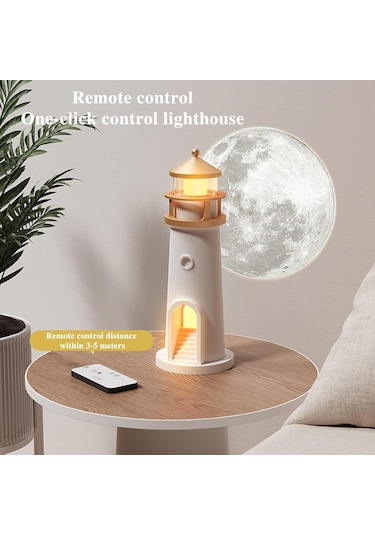 Tcherchi Led Deniz Feneri Ay Lambası Projektör Gece Lambası, Şarj Edilebilir Ay Işığı Projeksiyon Gece Lambası Sarı Işık