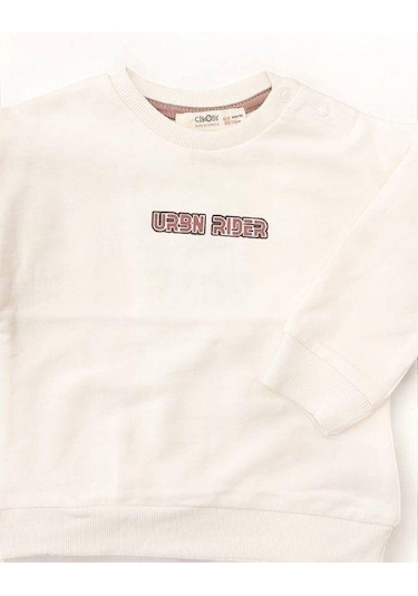 Çikoby Erkek Bebek Urbn Rider Yazılı Sweatshirt-14875 Krem
