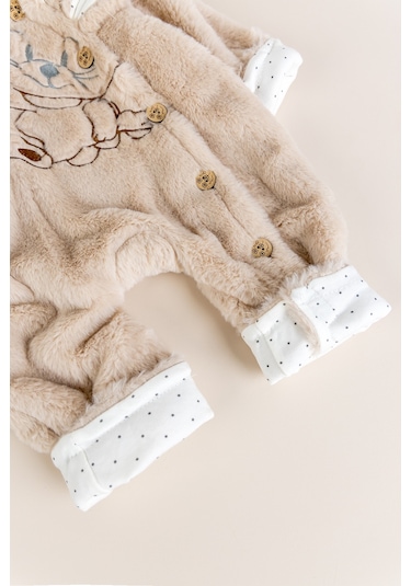 Tavşan Fiğürlü Kışlık Peluş Kız/erkek Bebek Tulum Bej