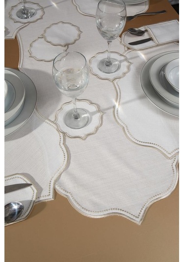 Damla Keten Nakışlı Amerikan Servis Takımı 19 Parça Bej Bej