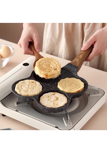 Ulzyvf 4'ü 1 Arada Yumurta Pişirme Tavası - Yapışmaz Mayfan Taş Kaplama, Tüm Ocaklara Uyumlu Siyah Siyah