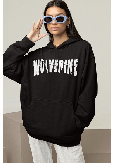 Sevbano Wolverine Karakter Baskılı Unisex Oversize Hoodie Siyah