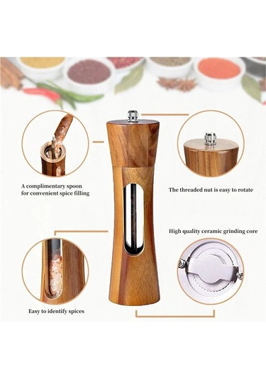 Jialan Ahşap Manuel Tuz Ve Karabiber Öğütücü Taban Seti Ahşap