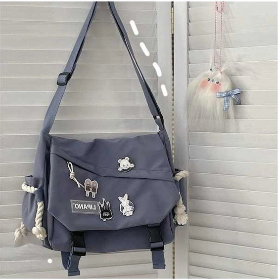 Tongxida Mavi Naylon Omuz Çantası - Genç Messenger Çanta - Büyük Kapasiteli Öğrenci Okul Çantası Mavi