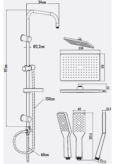 Creavit SH630 Tepe Duş Sistemi Kendinden Temizleyicili (Kare) Krom