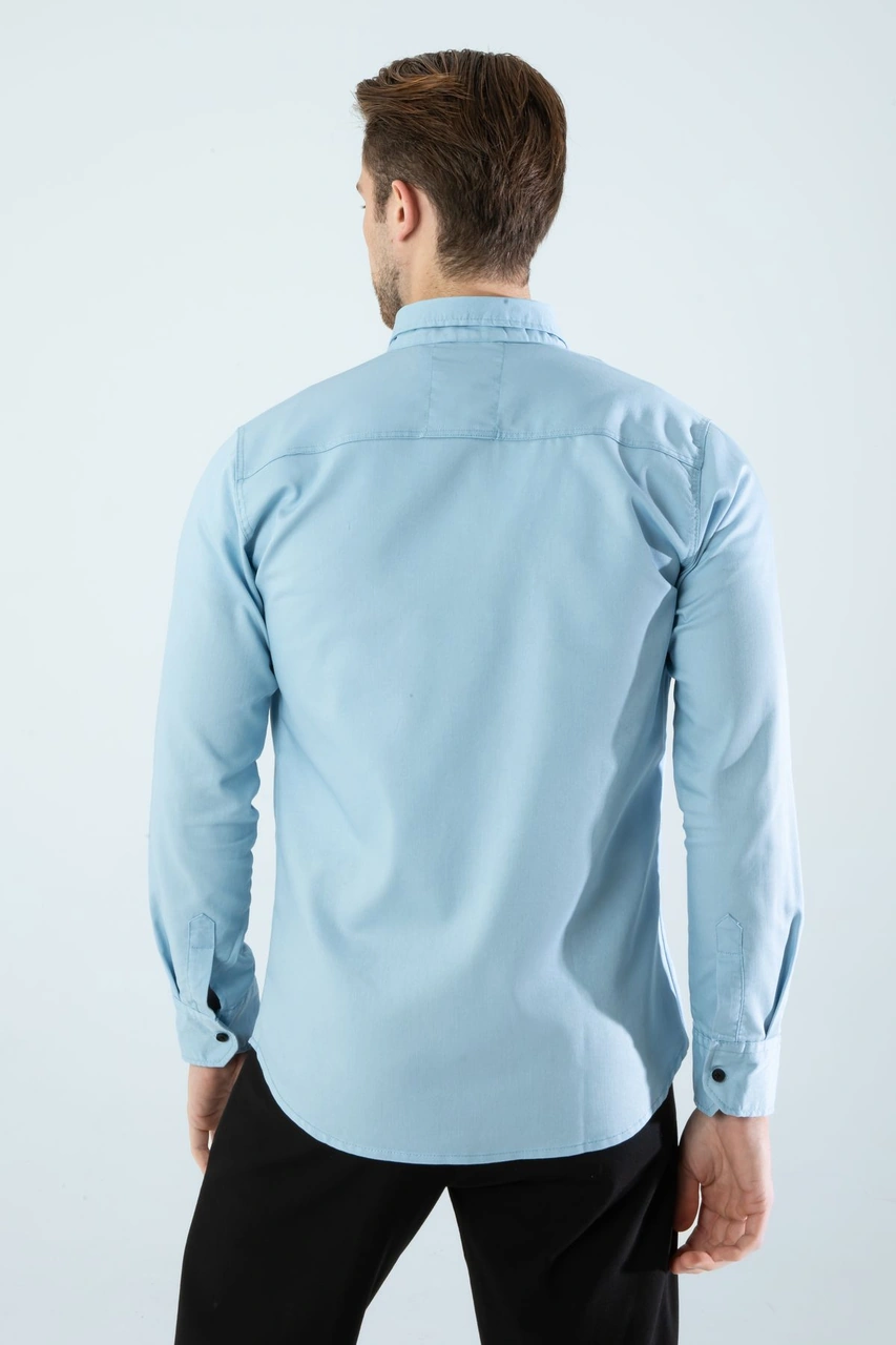 Slim Fit Erkek Cepsiz Kot Gömlek A.mavi