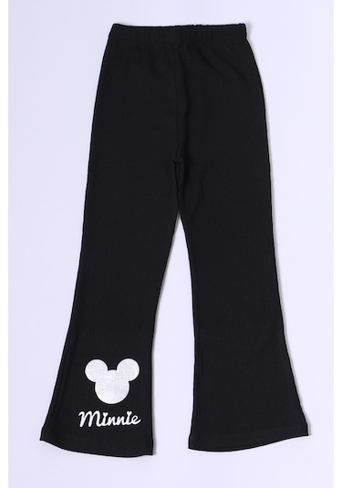 Kız Çocuk Tayt İspanyol Paça Karakter Nakışlı F15 Siyah