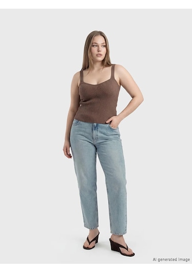 Lc Waikiki Mavi Slim Mom Kadın Jean Pantolon