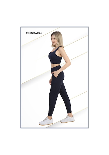 Yüksek Bel Jogger Tayt Rahat Kalıp Çift Yan Cepli Spor Görünüm Trend Jogger Lacivert 106103 Lacivert