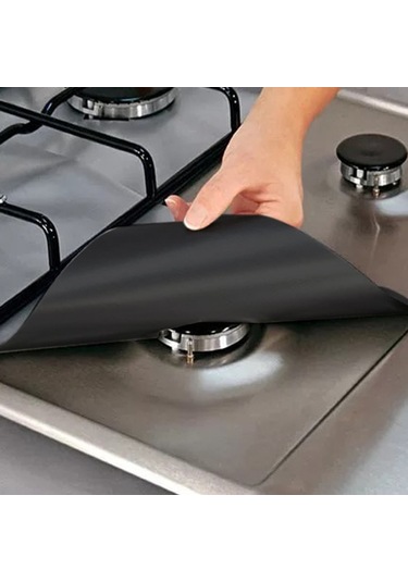 Teltree Yüksek Isıya Dayanıklı, Su Geçirmez Gaz Ocağı Koruyucu Ped - 8 Parça Siyah, Temizlik Kolaylığı