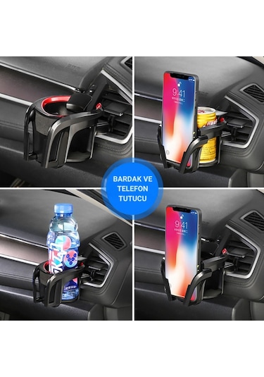 Polham Araç Telefon Ve Bardak Tutucu Sallanmayı Engeller, Ayarlanabilir Yapı, Havalandırma Izgarası Montajlı