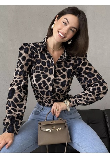 Mıss Caldos Leopar Desenli Uzun Kollu Bluz. 239343190 LEOPAR