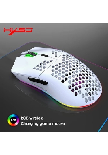 Besthome1 24g Kablosuz Rgb Faren, Sarj Edilebilir Pil, Petek Tasarım Beyaz Usb Fare, Sağ El İçin Rahatlık Diğer