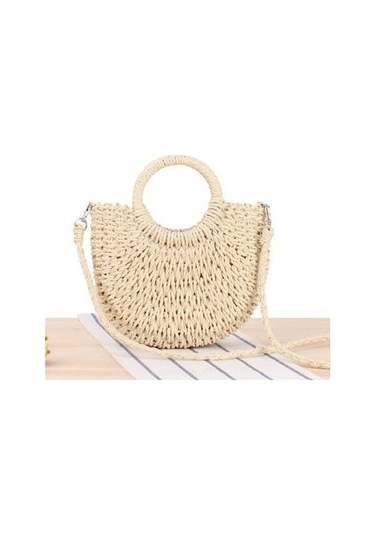 Novahub Bej El Yapımı Rattan Dokuma Plaj Çantası - 24x8x20cm Kadın Crossbody Çanta Yaz Sezonu Bej