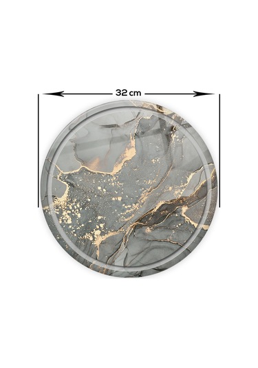 Kanallı Cam Kesme Tablası | Gri Gold Mermer | Çap32cm