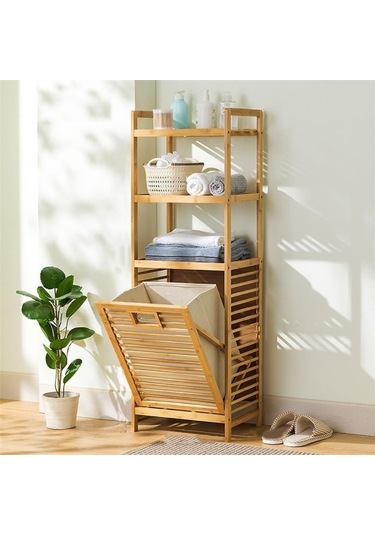 3 Organizer Raflı Ahşap Bambu Çek-aç Kirli Sepeti Diğer