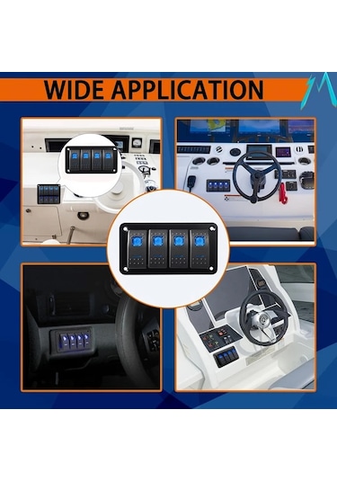 Motion003 Movglow 4lu Paket Alüminyum Anahtar Panosu Absler Tekneler Arabalar Karavanlar Kamyonlar İcin Mavi Led Isik 12v 24v 4 Montaj Vidasi