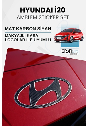 Hyundai İ20 Amblem Kaplama Sticker Set - Mat Karbon Siyah
