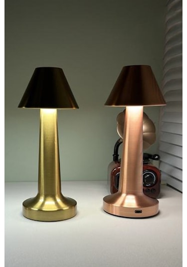 Şapkalı Mantar Model Gold Altın Renk Dokunmatik Şarjlı Masa Lambası Gold