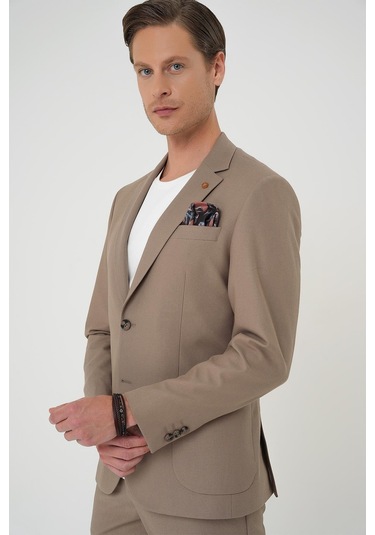 Comfort Fit Mono Yaka Torba Cep Casual Koyu Bej Ceket C 708 Bej