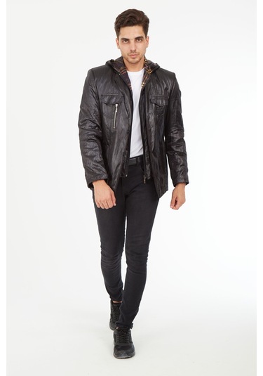 Sposo G-69 Su Itici Kumaş Çıkma Kapşonlu Siyah Erkek Spor Ceket