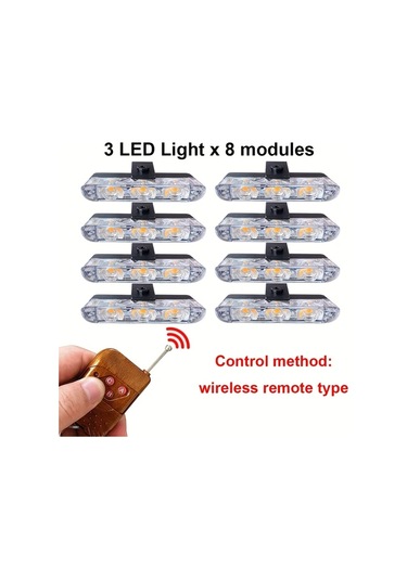 Xuweiwei 3 Led 8 Adet Uzaktan Kumandalı Sarı Beyaz Araba Led Işık Ön Çamaşır Askısı Lambası 12v Utv Atv Kamyonlar İçin Dekoratif Aydınlatma