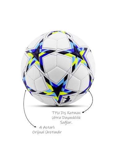 Şampiyonlar Ligi Pompalı Sert Zemin Halı Saha Futbol Topu No:5 - Siyah 034 Siyah