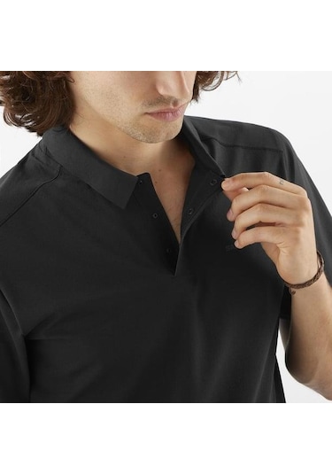 Salomon Trackline Polo M Erkek T-shirt-29845 Siyah