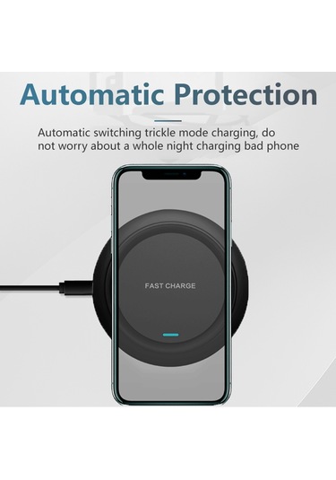 Q18 Yuvarlak Şekil Kablosuz Şarj Cihazı 15w Hızlı Şarj Masaüstü Şarj Pedi - Siyah Siyah