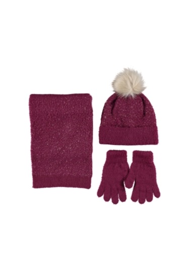 Atkı Bere Eldiven 3 Lü Set Bordo