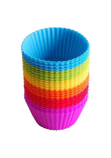 Vkemall 24'lü Tekrarlı Kullanım Silikon Pasta Kalıbı - Cupcake Ve Muffin İçin 6 Renk Her Renk 4 Adet Çok Renkli