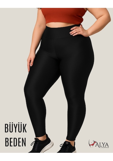 Alya Underwear Büyük Beden Tayt Dalgıç Kumaş Yüksek Bel SiYAH