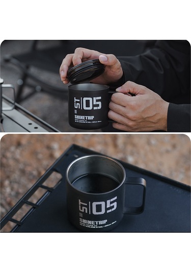 Tenfowee Taşra Kampı İçin Çift Katlı Isı Saklama Özelliği 350ml Paslanmaz Çelik Kahve Bardak, Taşınabilir Lehimli Outdoor Kupa Koyu Gri