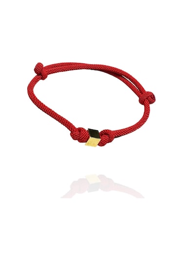 14 Ayar Altın Küp Model İpli Unisex Bileklik Sarı Altın