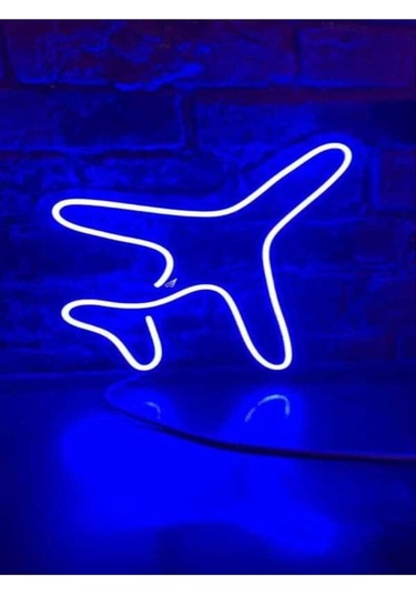 Twins Led Uçak Figürü Minimal Neon Işıklı Pleksi Tabela Mavi Model:model:16273366 Mavi