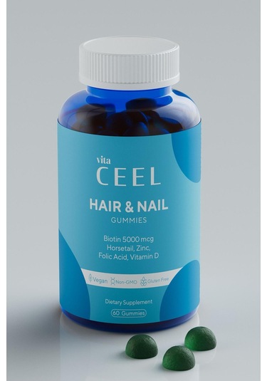 VitaCeel Saç Tırnak Vitamini Çiğnenebilir Vegan Gummy Biotin 5000, Vitamin D, Çinko, Folik Asit, At Kuyruğu
