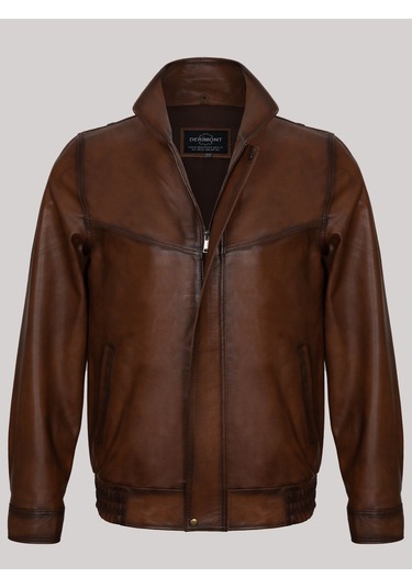 Hakiki Kuzu Derisi Fermuarlı Cepli Erkek Deri Mont Taba Taba