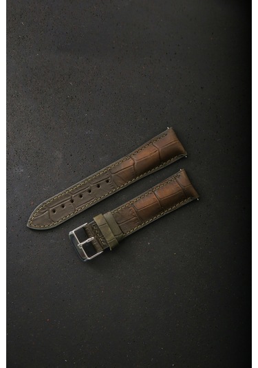Hakiki Deri 22mm Akıllı Pimli Saat Kordonu Haki