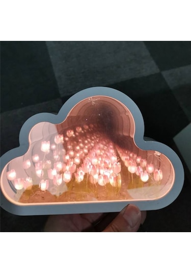 Xurunkeji Bulut Lale Lambası, Kendin Yap Lale Gece Lambası, Bulut Lale Aynalı Gece Lambası, Lale Led Masa Lambaları, Masa Lambası-pembe Pembe