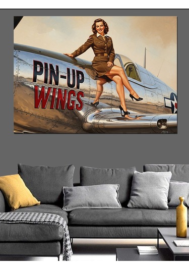 Retro Pin-up Kız Pozu Dekoratif Kanvas - Mdf Ahşap Tablo
