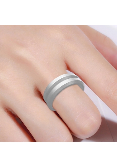 Sir053 V Shaped Grooved Edge Silicone Ring Outdoor Sports Couple Ring No.10 Silver Çok Renkli