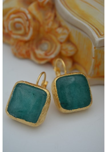 Stoneage Jade Taşli El Yapimi Küpe Altın