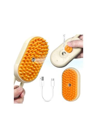 Justie Pet Saplı Buharlı Kedi Tarağı Buharlı Kedi & Köpek Yıkama Fırçası Bej