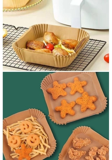 Tüm Modeller İçin 100 Adet Kare Model Hava Fritözü Airfryer Pişirme Kağıdı Yağsız Firitöz