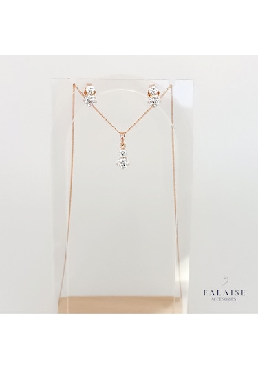 2 Taşlı Kolye&küpe Set - Altın Altın
