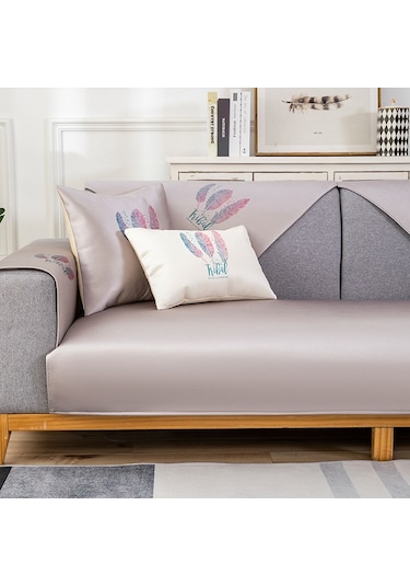 Sones Tüy Desenli Yazlık Buz İpeği Kaymaz Tam Kapsamlı Kanepe Kılıfı, Boyut: 70x210cm Açık Gri