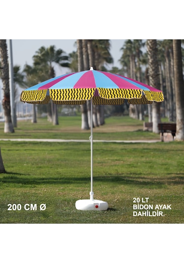 Pembe-mavi Plaj Şemsiyesi 200 Cm Ø Bidon Ayak Dahil