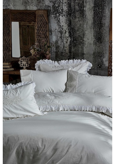 Ecocotton Elsa Krem Çift Kişilik Organik Nevresim Takımı Krem